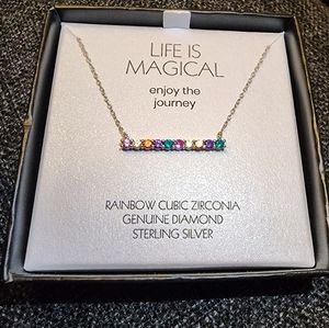 Macys Rainbow Cubic Zirconia Horizontal Bar Pendant Necklace Sterling Silver 18"